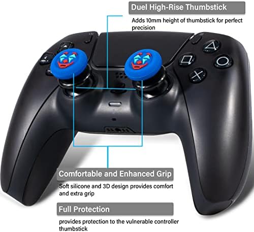 Playrealm FPS Thumbstick Genişletici & Doku Kauçuk Silikon Kavrama Kapak PS5 Dualsenese & PS4 Denetleyicisi için 2 Takım (Joker