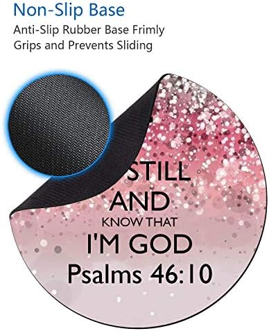 BWOOLL Yuvarlak Mouse Pad ve Bardak Seti, Pembe Glitter Hıristiyan Alıntı Mezmur 46:10-Hareketsiz Olun ve Tanrı olduğumu Bilin