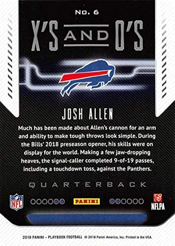 2018 Playbook Xs ve Os Futbol 6 Josh Allen Buffalo Bills Panini tarafından Üretilen Resmi NFL Kartı