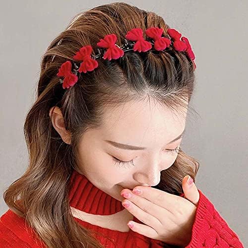 FGHHT Tatlı Kafa Bandı saç Aksesuarları Dişli Klip Kalp Şapkalar Kadın Saç Çember Örgülü saç tokası Kırmızı Yay Saç Bandı Kore