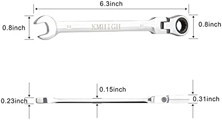 KMHİGH 10mm Esnek Kilit Anahtarı, 3/8 Krom Vanadyum Çelik Dişli Anahtarı, Geri Dönüşümlü Anahtarı Anahtarı, ev Garaj Araçları.(1-Adet)