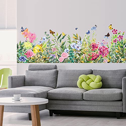 Büyük Çiçekler Vines Duvar Çıkartmaları Renkli Kelebek Çiçek Bahçe Duvar çıkartmaları Nergis Iris Duvar Sanat Çıkartmaları