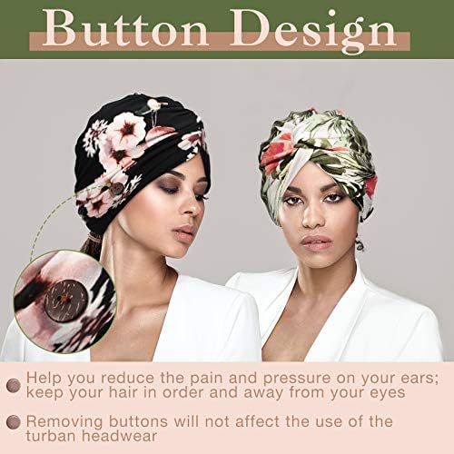 Geyoga 4 Adet Türban Kadınlar için Düğmeli Düğmeli Kaput Türban Headwrap