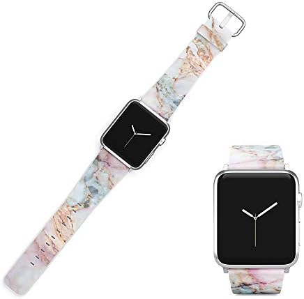 Pembe Mermer Yedek Bant için Uyumlu iWatch 42mm / 44mm Pastel Bay Bilek Bandı PU Deri Kayış için Apple İzle Smartwatch Serisi
