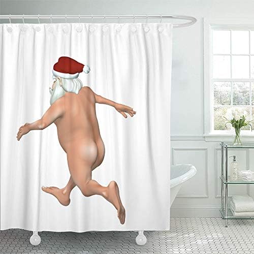 Emvency Dekoratif Duş Perdesi Noel Santa Çizgili Beyaz Bah Humbug Serisi Komik Çılgın Çıplak Egzersiz 72 x 72 Su Geçirmez Banyo