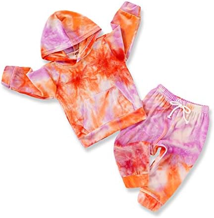 Toddler Bebek Kız Erkek Güz Kış Giysileri Batik Hoodie Uzun Kollu Kazak Üst Pantolon 2 ADET Kadife Eşofman Kıyafet Seti