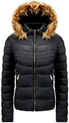 KAİXLİONLY Kadınlar Pamuk Yastıklı Ceket Kürk Yaka Uzun Kollu Kapşonlu Palto Ince Kısa Dış Giyim Kış Sıcak Fermuar Paltolar