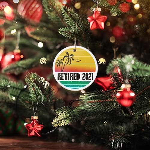 Noel Süs 2021-Emekli 2021 Hatıra Süs Emeklilik Hediye Erkekler ve Kadınlar için Tatil Günbatımı Palmiye Ağacı Seramik Hatıra