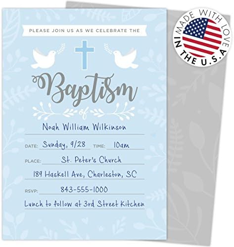 Erkek Bebekler için Vaftiz Davetiyeleri, 25 Boş Stil Kartlarını ve Zarfları Doldurun.