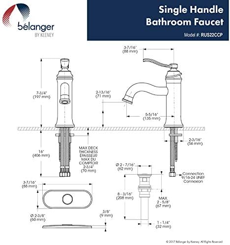 Belanger Musluk RUS22CCP Tek Kulplu Banyo Lavabo Bataryası, Parlak Krom