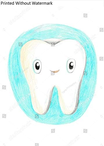 Diş simgesinin KwikMedia Poster Reprodüksiyonu. Sevimli Komik Karikatür Gülümseyen Karakter. Ağız Diş Hijyeni. Çocuk Diş Bakımı.