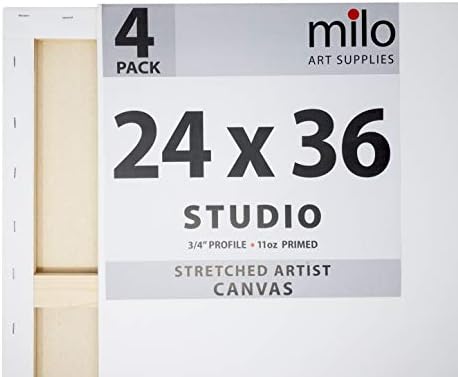 milo Gerilmiş Sanatçı Tuval / 24x36 inç / 4 Paket / 3 / 4” inç Kalınlığında Stüdyo Profili / 11 oz Astarlı Boyama için Büyük