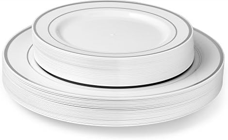Laura Stein Tasarımcı Yemek Takımı 40 Premium Plastik Düğün / Parti Tabağı Seti: Beyaz, Mavi Jant. Set İçerir 20 10.75 Yemek