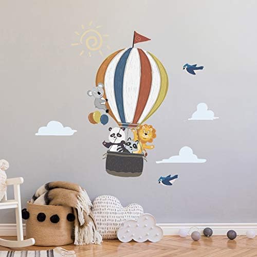 Sıcak Hava Balon Duvar çıkartmaları Çocuk Odası için, renkli Bulutlar Hayvanlar Duvar Çıkartmaları Büyük Hava Balon Duvar Dekor