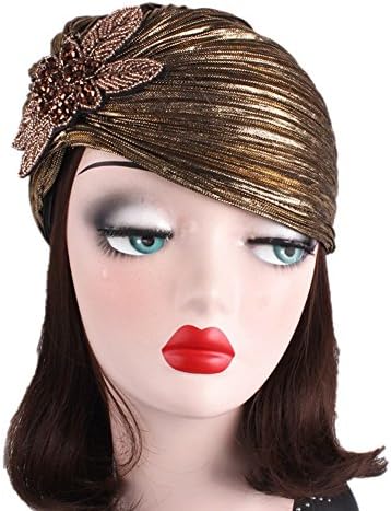 CHUANGLİ kadın 20 S Gatsby Türban Şapka Asil Fırfır Glitter Pilili Streç Başkanı Sarar Kemo Kap
