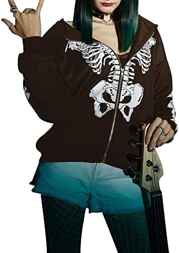 Kadın Zip Up Hoodies Kelebek Y2k Uzun Kollu Punk Goth Baskılı Hoodie Estetik İpli Ceket ıle Cepler