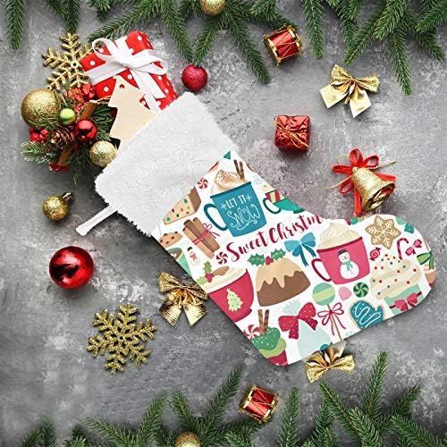 YUEND Büyük Beyaz Peluş Trim ile Klasik Kişiselleştirilmiş Noel Stocking Kitleri 1 Parça için Aile Tatil Noel Parti Süslemeleri