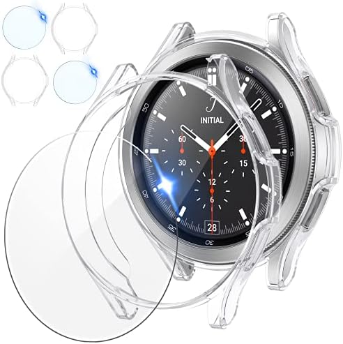 [2 + 2 Paket] Samsung Galaxy Watch 4 Classic için Tensea Ekran Koruyucu Kılıf 42mm, 2 Paket Temperli Cam Koruyucu Film ve 2
