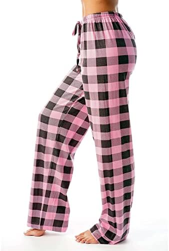 LEXUPA Ekose Pijama Pantolon Kadınlar için, İpli Streç Salon Pantolon Rahat Pijama Alt