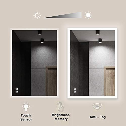 ROGSFN 36'x28'inch LED banyo aynası ışıklı duvara monte ayna Anti-Sis Dim Vanity makyaj aynası ile ışık (yatay / Dikey)