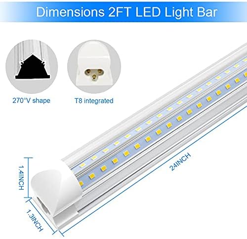 SHOPLED 2FT LED mağaza ışığı, 18W 6000K 2340LM, Soğuk Beyaz, V Şekli, T8 Entegre Fikstür, Oda için LED ışık Çubuğu, Tezgah