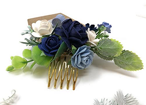 Çiçek saç tarak mavi, çiçek saç tokası, gelin saç aksesuarları, çiçek saç parçası, çiçek saç parçası, gül postiş, çiçek saç