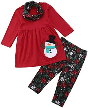 Yürüyor Çocuk Bebek Kız Noel Kıyafetler Santa Baskı Flare Tunik Uzun Kollu Elbise Gömlek Pantolon Bandı Kış Setleri