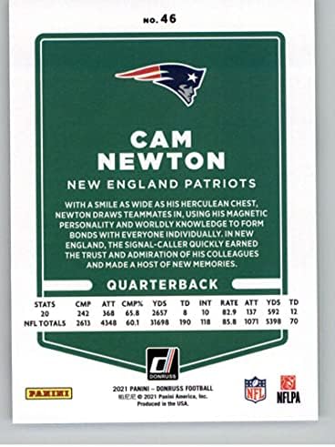 2021 Donruss 46 Cam Newton New England Patriots Panini America'dan Resmi NFL Futbol Ticaret Kartı Ham (NM veya Daha İyi)