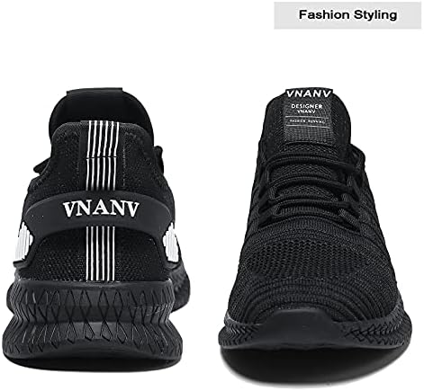 VNANV Erkek koşu ayakkabıları Sneakers Erkekler için bağcıksız ayakkabı erkek Tenis Yürüyüş rahat ayakkabılar Siyah Spor Salonu