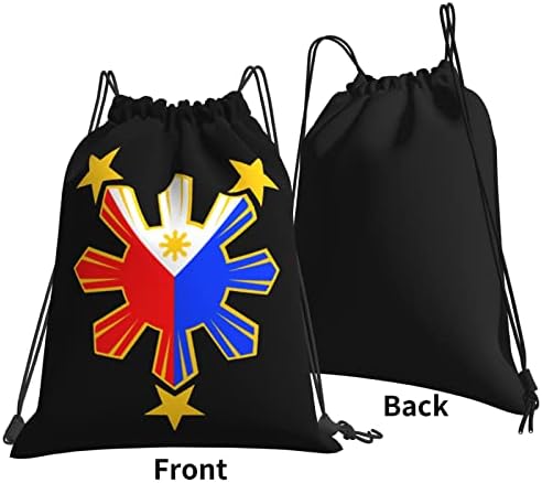 İpli sırt çantası Pinoy Filipinli bayrak yıldız güneş dize çanta Sackpack spor salonu alışveriş spor Yoga için