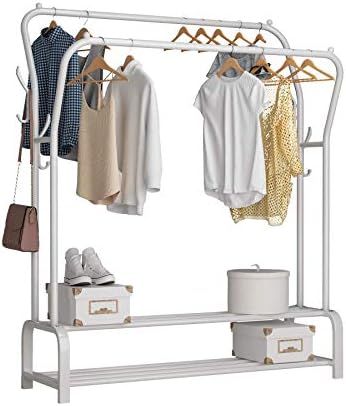 UDEAR giysi rafı Bağlantısız Askı Çift Çubuklar Çok fonksiyonlu Yatak Odası kıyafet rafı, Çift katmanlı, 4 Kanca,Beyaz