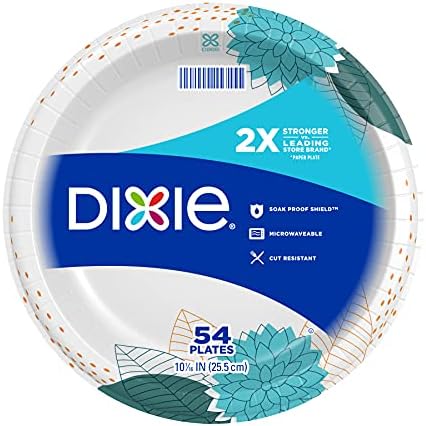 Dixie Kağıt Tabaklar, 10 1/16 inç, Akşam Yemeği Boyutu Baskılı Tek Kullanımlık Tabak, 54 adet (1 paket 54 Tabak), Ambalaj ve