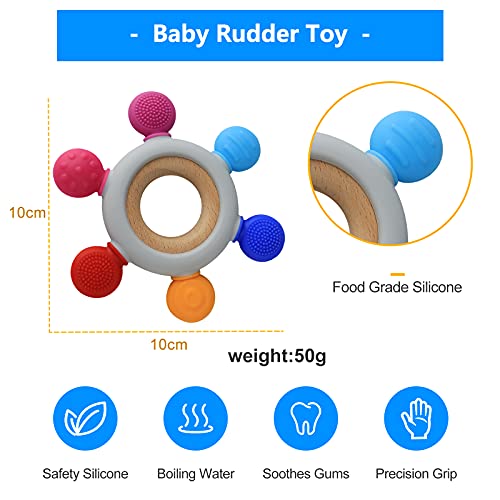 Arudyo Bebek Diş çıkartma oyuncakları Silikon Dişlikleri BPA Ücretsiz Silikon Dümen ile Ahşap Halka Yatıştırmaya Bebekler Diş