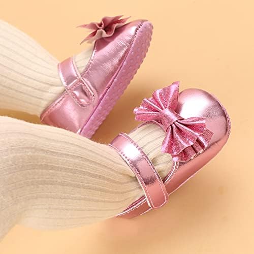 AMSDAMA Kız Bebek Ayakkabıları Bebek Kaymaz Kauçuk Taban PU Yumuşak Deri Ilmek Mary Jane Ayakkabı Daireler Yürümeye Başlayan