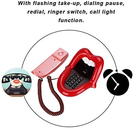 Kablolu Telefon, Ev Telefonu WX-3203 Çok Fonksiyonlu Büyük Dil Şekli Telefon Masa Telefonu Ev Dekorasyon Kırmızı