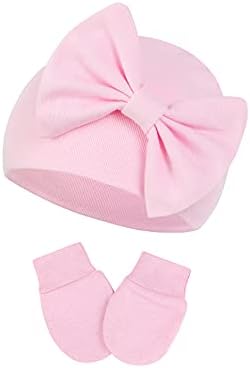 Yüzyıl Yıldız Yenidoğan Kız Şapka Bebek Şapka ve Mitten Set Büyük Yay Örgü Bebek Bantlar Kış Bebek Şapka Kızlar için