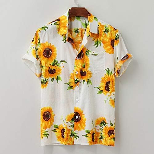 Erkekler Hawaiian Bluz Ayçiçeği Baskı Kısa Kollu Gömlek Casual Büyük ve Tall T Gömlek Düğme Up Elbise Gömlek Tees Üst