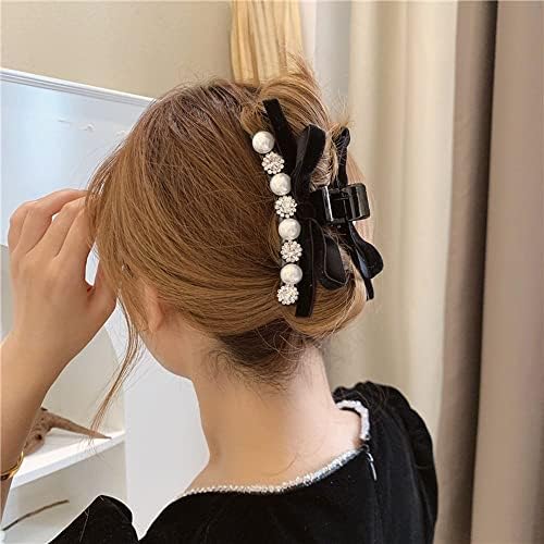 JINHUA Zarif Trendy İnci Şapkalar Hairgrip Kristal Kore Saç Yengeçler Kadın Saç Pençeleri At Kuyruğu Tutucu Kadife Yay (B)
