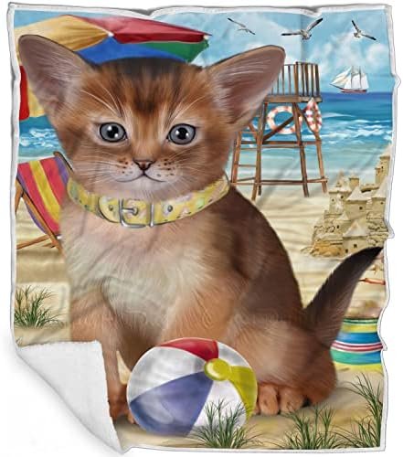 Pet Dostu Plaj Habeş Kedi Battaniye-Hafif Süper Yumuşak Rahat ve Dayanıklı Yatak Battaniye-Hayvan Tema Bulanık Battaniye Çekyat