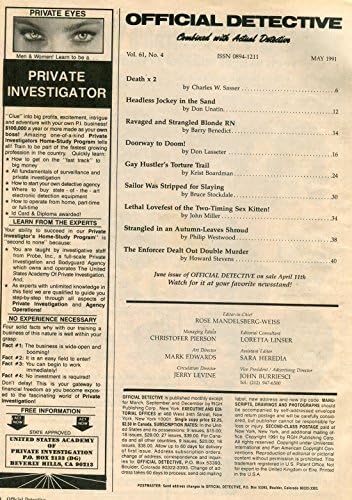 Resmi Dedektif Dergisi Mayıs 1991 BAHARATLI-CİNAYET-TECAVÜZ-SEKS PARTİLERİ-KAÇIRMA-G / VG