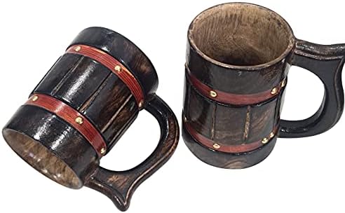 Antik Kahverengi Rustik El Yapımı Ahşap Kahve Kupa Çok Amaçlı Gıda Güvenli Içme Stein 2 Set
