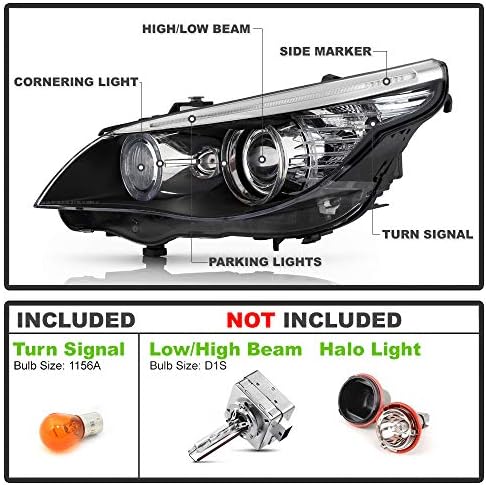 VIPMOTOZ AFS Adaptif LED ışık halkası Xenon HID Projektör Far Için 2008-2010 BMW E60 E61 5-Serisi LCI Sürücü ve Yolcu Yan far