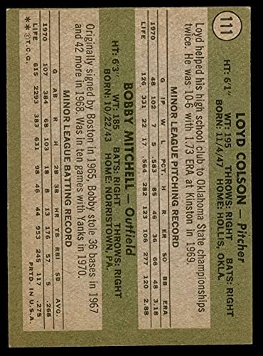 1971 Topps 111 Yankees Çaylaklar Loyd Colson / Bobby Mitchell New York Yankees (Beyzbol Kartı) NM + Yankees