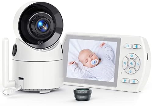 Video Bebek Monitörleri 355°Uzaktan Pan Değiştirilebilir Optik Lens,VOX Modu, İki Yönlü Ses, Gece Görüşü, Ninniler, 4 Kamera