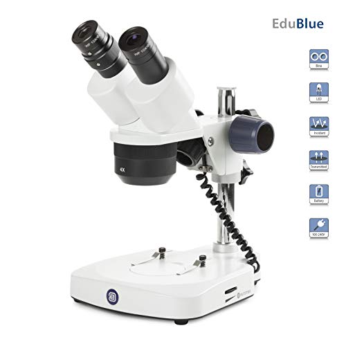 EduBlue Binoküler Stereo Mikroskop 2x / 4x döner Objektif, 20x / 40x Büyütme, ayağı Standı, Olay ve iletilen LED Akülü Aydınlatma