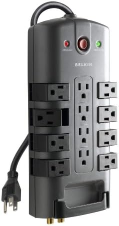 Belkin 12 Çıkışlı USB Güç Şeridi Dalgalanma Koruyucusu, Düz Fiş, 6 ft Kablo (3,996 Joule), Beyaz ve 12 Çıkışlı Pivot Fişli