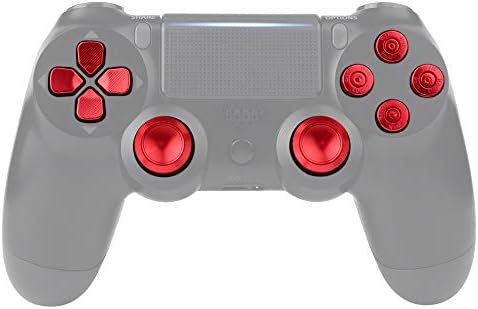 Playstation 4 Denetleyicisi için eXtremeRate Kırmızı Metal Düğmeler, Alüminyum Analog Thumbsticks & Bullet Düğmeler ve D-pad