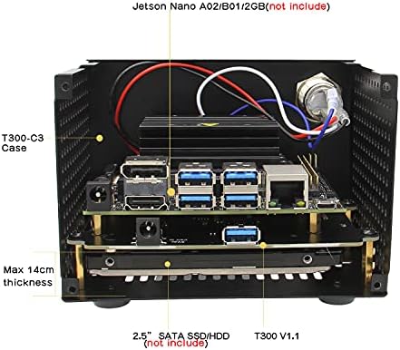 Geekworm T300-C3 Metal Kasa ile Güç ve Sıfırlama Anahtarı ve Kamera Tutucu ile uyumlu Jetson Nano A02 / B01 / 2 GB ve T300