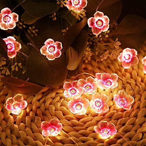 Sevgililer Günü dekorasyon çiçek dize ışıkları peri pembe kiraz çiçeği ışıkları 13 ayaklar 40 LEDs USB ve pil ışletilen dekoratif