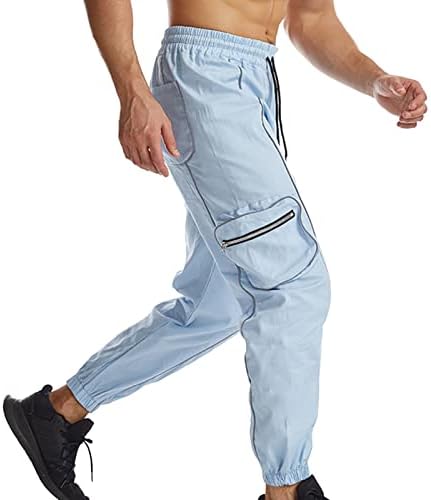 XXBR Sweatpants Mens için, Gece Koşu Yüksek Görünürlük Kargo Pantolon Açık Spor Jogger Pantolon Yansıtıcı Şerit ile